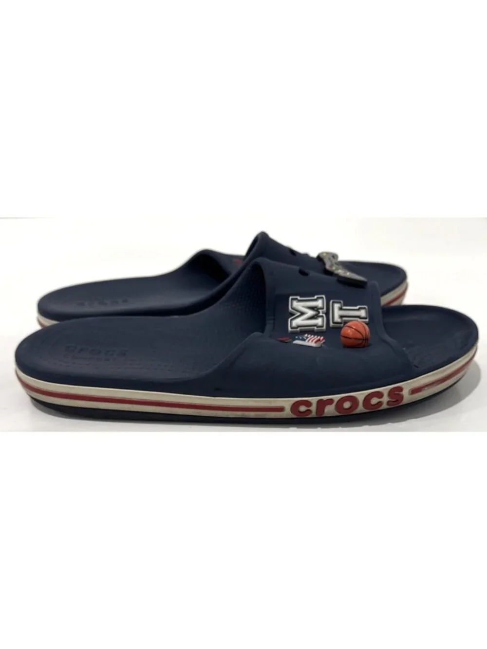 Crocs Blue Bayaband Sandals Slides Flip Flop Jibbitz Mens 10 Womens 12